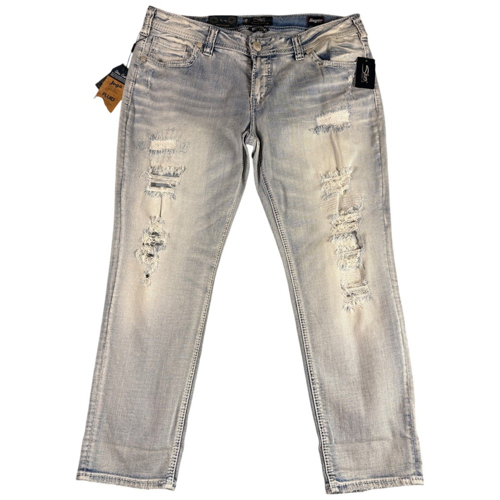 Silver Jeans Boyfriend Women 34x25 Light Wash Distressed Relaxed Stretch Denim